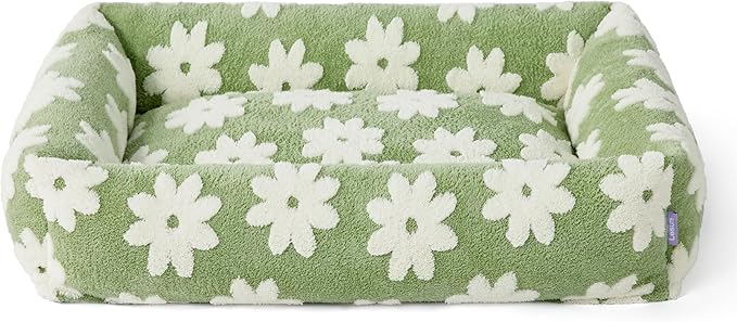 Lesure Cute Dog Bed for Large Dogs - Washable Pet Beds,Cozy Rectangle Orthopedic Sofa with Jacquard Shaggy Plush & Anti Slip Bottom,36x27x8inches