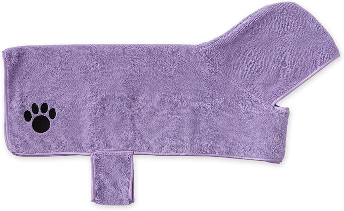 Bone Dry Pet Robe Collection, Embroidered Absorbent Microfiber Bath Robe with Adjustable Closure, for Dogs & Cats, Large, Lavender