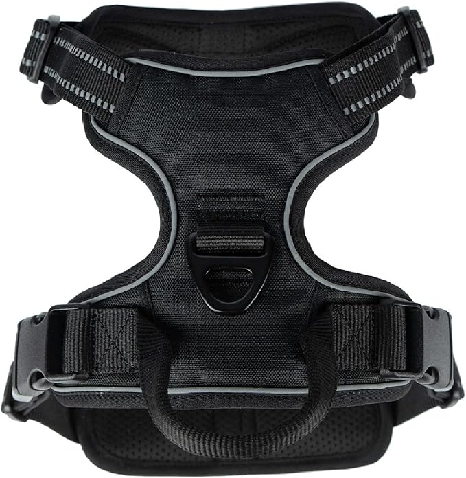 No Pull Dog Harness for Large Dogs, Dual Leash Attachments, Adjustable Soft but Strong Pet Harness with 3M Reflective Technology, Black Nylon, XL (Chest: 28-37")