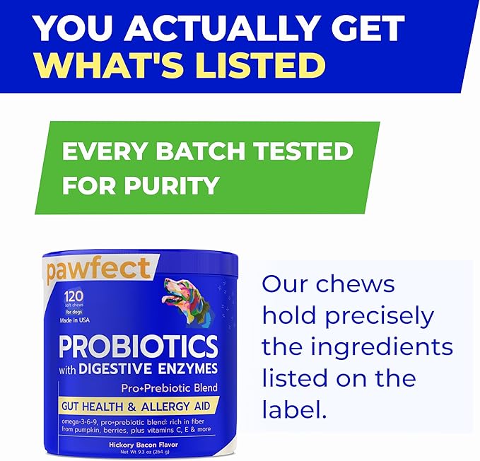 Pet Probiotics for Dogs & Digestive Enzymes for Dogs | Gut Health & Digestive Function Support | Pumpkin & Omega | Prebiotic Supplement Chews