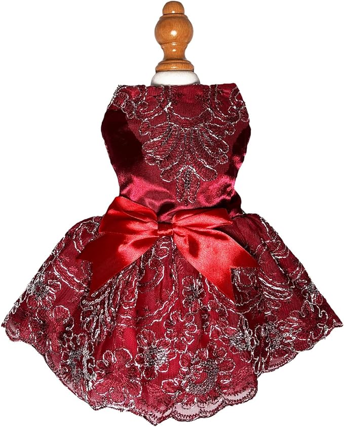 Dog Princess Lolita Dress for Small Dogs Girl,Sparkling Sequins Sweet Pet Clothes Wedding Birthday Party Puppy Dresses,Cat Apparel Accessories Costumes Outfit Skirt (Red.Medium)