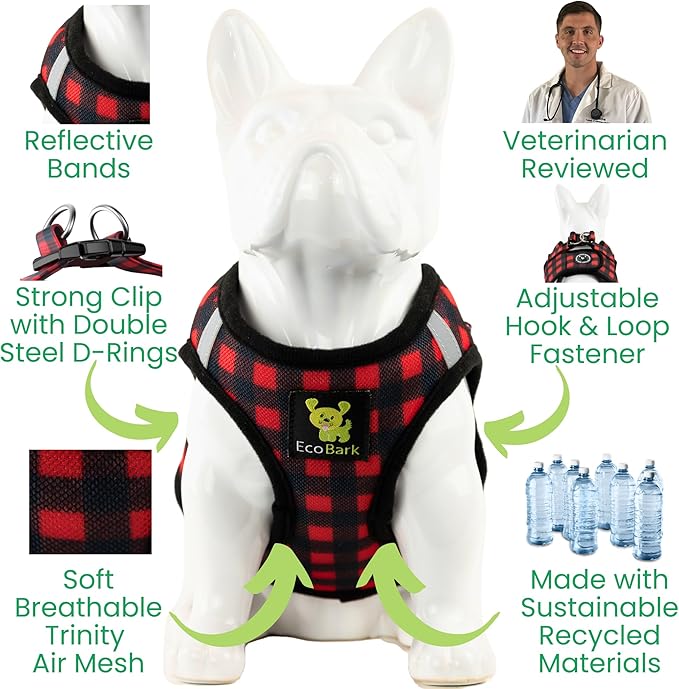 EcoBark Teacup Dog Harness - Step in Luxury Soft Reflective Halter - Ultra Padded Mesh - Comfortable & Secure Halter Vest