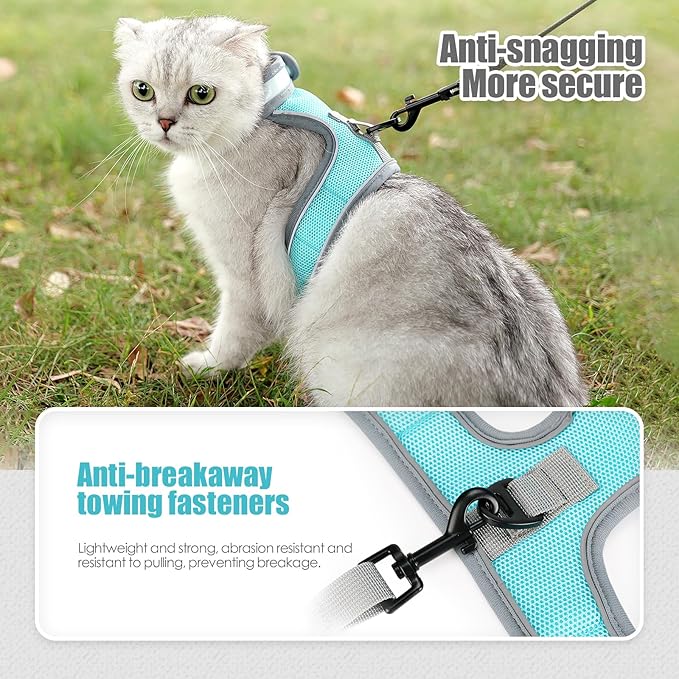 Cat Harness and Leash Set, Escape Proof Adjustable Kittens Vest with Reflective Strip, Easy to Wear for Cats Walking and Traveling, Soft Mesh Kitten Harness for Small Medium Large Cats