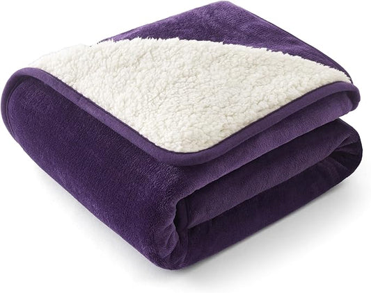 Bedsure Waterproof Dog Blankets for Small Dogs - Small Cat Blanket Washable for Couch Protection, Sherpa Fleece Puppy Blanket, Soft Plush Reversible Throw Furniture Protector, 25"X35", Eggplant