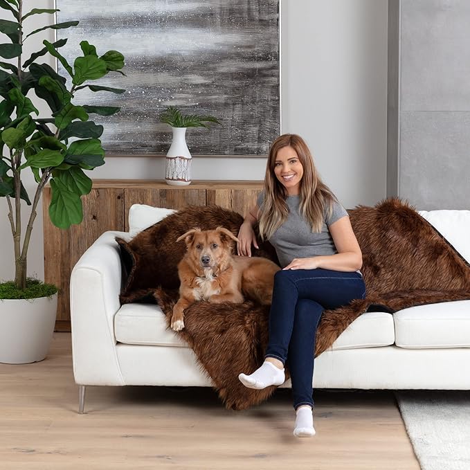 Waterproof Faux Fur Dog Blanket - Waterproof Dog Blanket for Bed, Couch or Dog Crate - Brown [50"x60"]