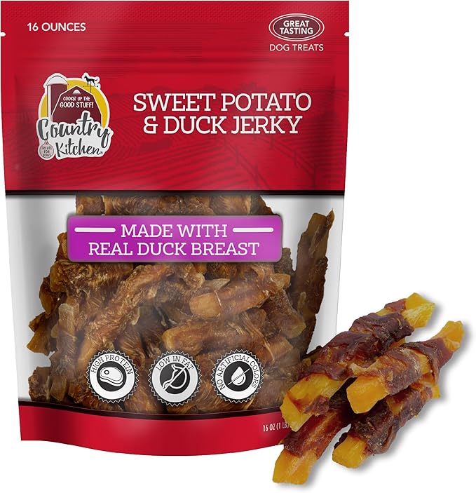 Sweet Potato & Duck Jerky Tender Dog Treats, Made with Real Duck, High Protein, Low Fat, No Artificial Colors, 16 oz