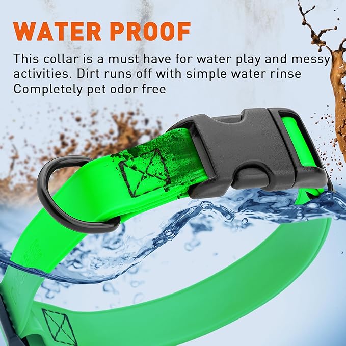 Dogline Biothane Waterproof Dog Collar with Quick Release Buckle Strong Coated Nylon Webbing with Odor- Proof for Easy Care Easy to Clean Fits Small Medium Large Dogs, Lime Green 5/8" W 9-14" L