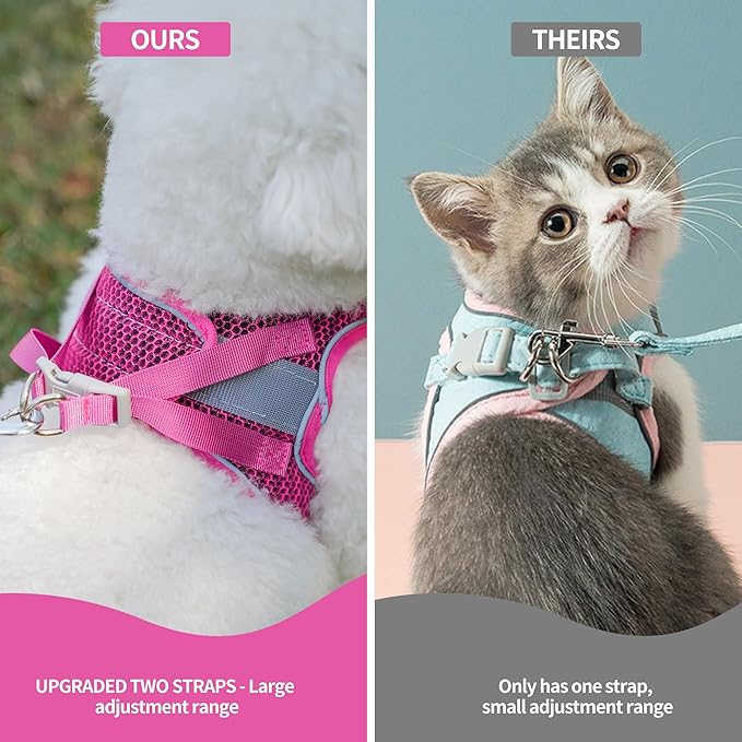 AIITLE Extra Small Dog Harness - Step in Vest Harness with A Leash, Reflective Bands, Soft Breathable Pet Supplies, Outdoor Pet Vest for Extra Small Dogs and House Cats Hot Pink XXXS