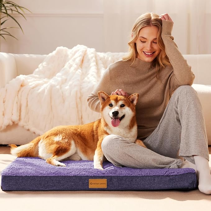 Patas Lague Orthopedic Jumbo Dog Bed for Extra Large Dogs 56''X40'', Soft Comfortable Waterproof Egg Crate Foam Jumbo Pet Beds Mat with Removable Washable Cover, Purple