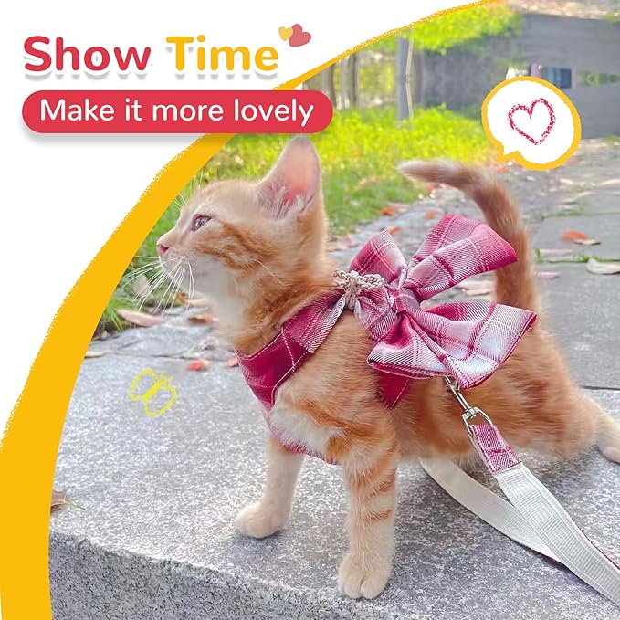 Dog Harness for Small Dogs With Bow and D-Ring - Soft Mesh Adjustable Set for Girl Puppies - Pet Harness and Leash