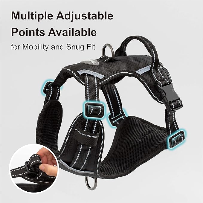 No Pull Dog Harness, Reflective Walking Dog Harness with Easy Control Handle and Front & Back Clips,Adjustable Breathable Soft Padded Dog Vest Harness for Large Medium Small Dogs,Black,L