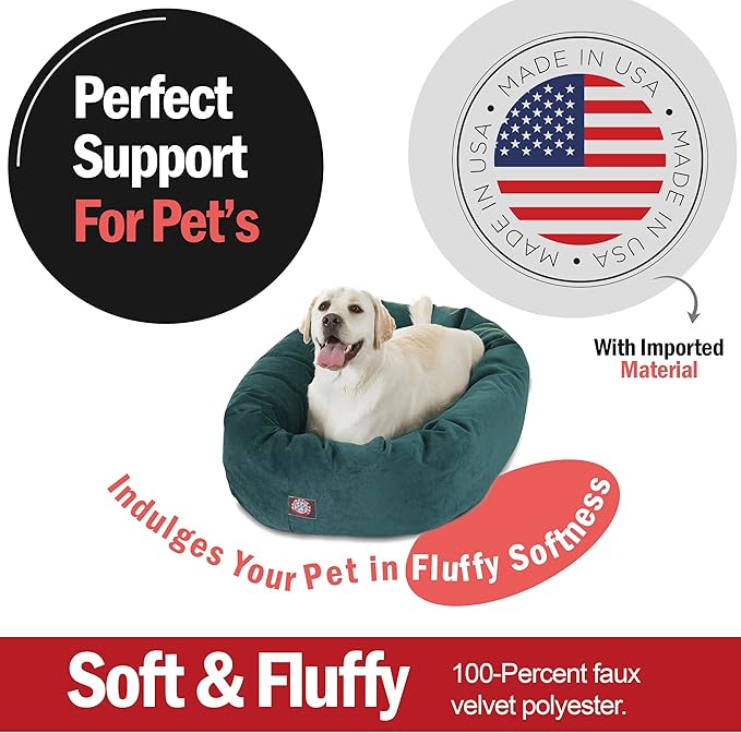 Majestic Pet 40 Inch Micro Velvet Calming Dog Bed Washable 40x29x9 (inch) – Cozy Soft Round Donut Dog Bed with Spine for Head Support - Pet Bed Large – Marine