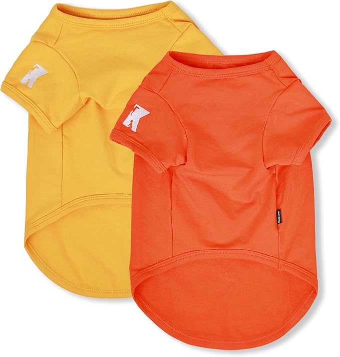 Koneseve Dog Shirts Breathable Cotton Dog Clothes Stretchy T-Shirt for Small Medium Large Dogs Cat Shirt Soft Puppy Outfit Kitten Apparel Pet Pullover Tee Blank Sweatshirt 2-Pack Yellow & Orange M