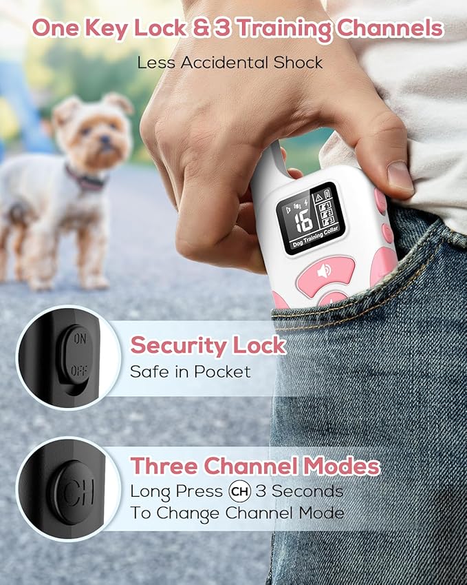 Dog Shock Collar for 2 Dogs (5-120lbs) 3300FT Dog Training Collar with Remote, Rechargeable E-Collar Waterproof Collars with 3 Training Modes for Large Medium Small Dog-Pink