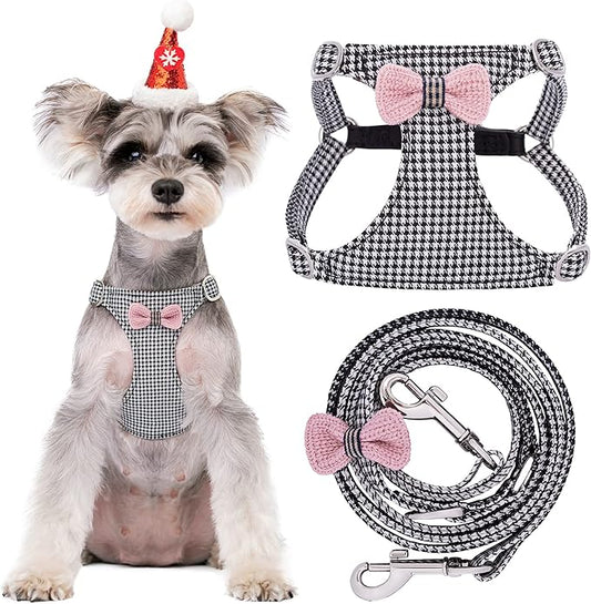 Puppytie No Pull Small Dog Harness with Multifunction Dog Leash,Lightweight Soft Adjustable No Choke Escape Proof Pet Harness Vest Pet Harness Vest,Knitted Black-White,S