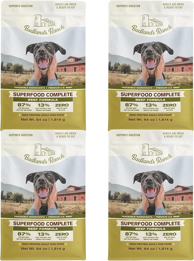 by Katherine Heigl- Superfood Complete, Air-Dried Adult Dog Food - High Protein, Zero Fillers, Superfood Nutrition (64 Ounce (Pack of 4), Beef)