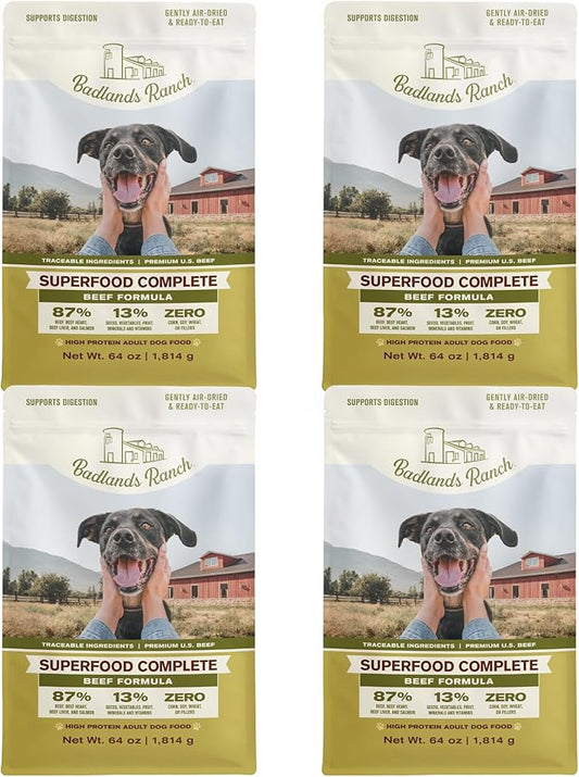 by Katherine Heigl- Superfood Complete, Air-Dried Adult Dog Food - High Protein, Zero Fillers, Superfood Nutrition (64 Ounce (Pack of 4), Beef)