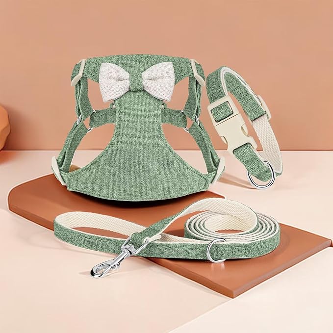 Didog Small Dog Harness Collar and Leash Set, Adjustable Lightweight Vest Harness with Cotton Soft Mesh for Small Dogs, Cats (Green, S)