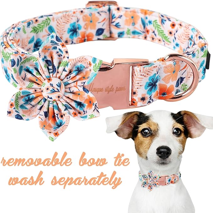 Unique Style Paws Cotton Dog Collar with Bow Floral Plaid Colorful Dog Collar with Bow Tie for Small Medium Large Dogs Pets Gifts