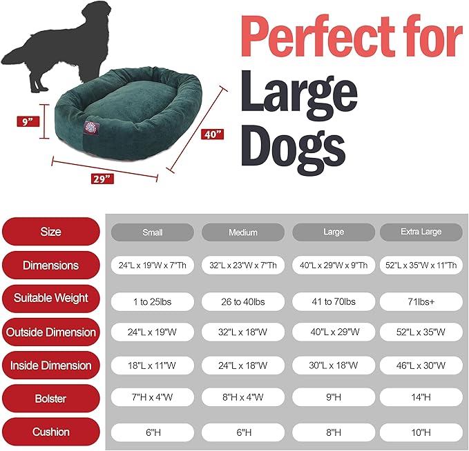 Majestic Pet 40 Inch Micro Velvet Calming Dog Bed Washable 40x29x9 (inch) – Cozy Soft Round Donut Dog Bed with Spine for Head Support - Pet Bed Large – Marine