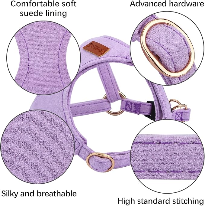 CHEDE No Pull Puppy Harness and Multifunction Dog Leash Set- 8 Colors Soft Adjustable No Choke Escape Proof Cute,Lightweight Pet Vest Harness for Small and Medium Dog (XS, Purple)