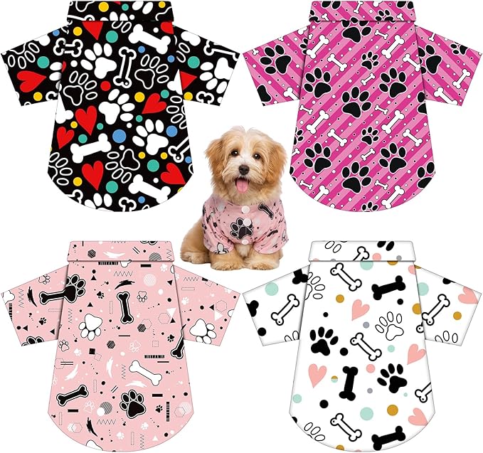 Weewooday 4 Pieces Pet Summer T-Shirts Hawaii Style Floral Pet Dog Shirt Breathable Cool Clothes Beach Seaside Puppy Sweatshirt for Small Puppy(Bright Style,M)