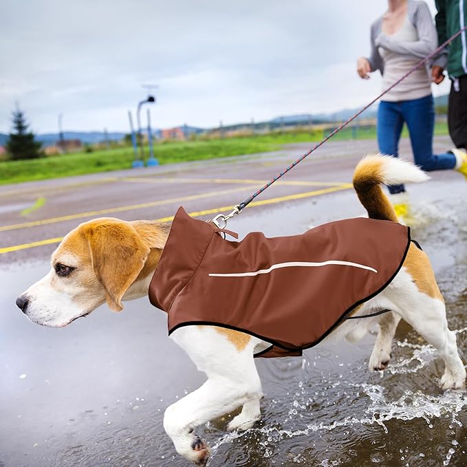 Mile High Life Dog Raincoat, Adjustable Waterproof Reflective Rain Jacket for Small Medium Large Dogs, Lightweight Breathable Pet Rain Coat with Leash Hole(Brown,XXS Chest 16-19")