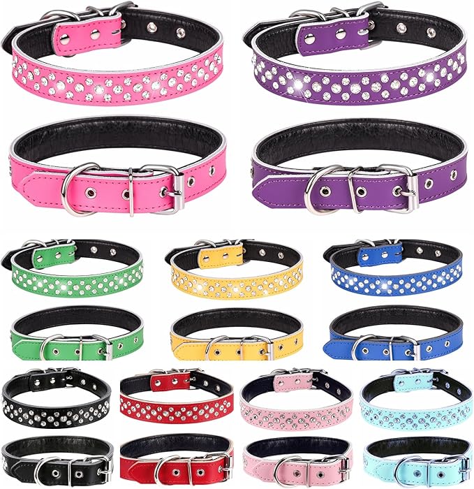Rhinestone Dog Collar, Adjustable Cute Dazzling Sparkling Soft Leather Dog Collar Crystal Diamond Pet Dog Puppy Collar (S, Dark Blue)
