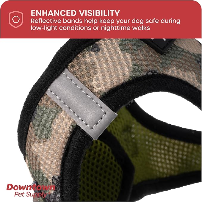 Downtown Pet Supply Step-in Dog Harness for Small Dogs - X-Small, Camo Green - Adjustable, No Pull, Reflective Trim, Padded Mesh Fabric, Buckle Strap
