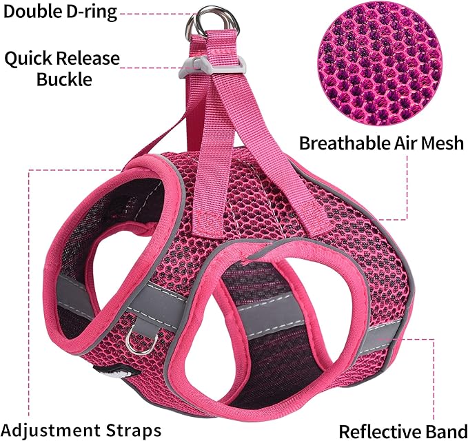 AIITLE No Pull Harness for Small Dogs - Step in Puppy Harness with Super Breathable Mesh, Reflective Adjustable Pet Harness for Outdoor Walking, Training for Small Dogs, Cats Hot Pink XS