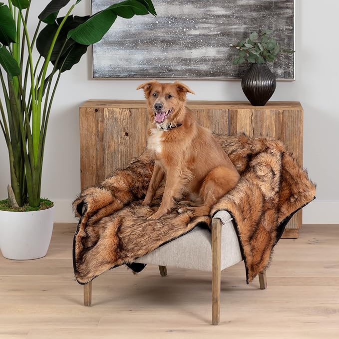 Waterproof Faux Fur Dog Blanket - Waterproof Dog Blanket for Bed, Couch or Dog Crate - Tan [50"x60"]