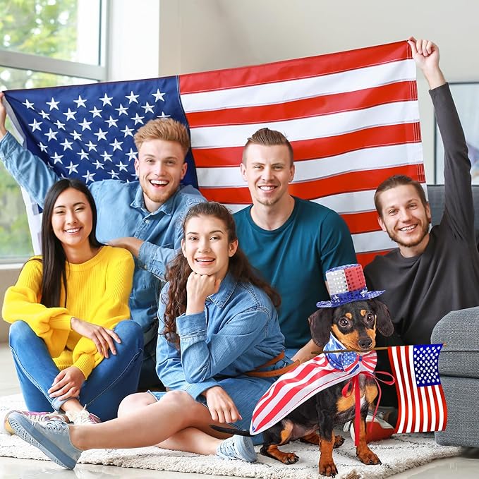 JaGely 3 Pcs 4th of July Dog Outfit Independence Day Costume Set Includes Dog Top Hat, American Flag Bow Tie Collar and Cape Patriotic Pet Cats Puppy Clothes (L,Fashion)