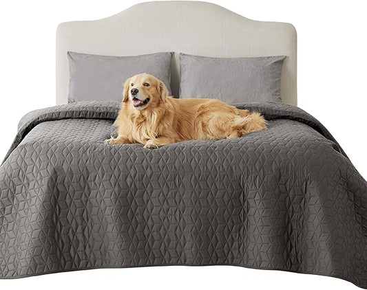 Bedsure 100% Waterproof Bed Cover for Dogs Washable - Non Slip Waterproof Dog Blanket for Bed, Lightweight Furniture Protector Durable for Pet Puppy with Non-Slip Bottom, Dark Grey, 82x102IN