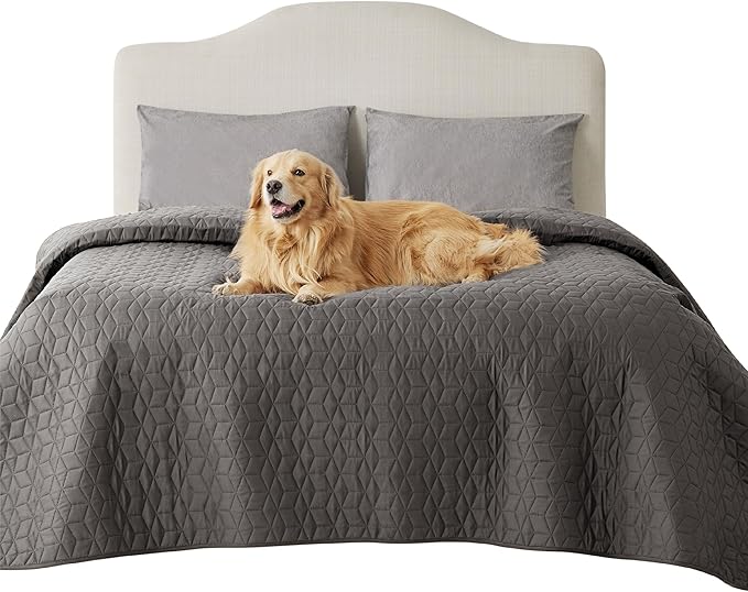 Bedsure 100% Waterproof Bed Cover for Dogs Washable - Non Slip Waterproof Dog Blanket for Bed, Lightweight Furniture Protector Durable for Pet Puppy with Non-Slip Bottom, Dark Grey, 82x82IN