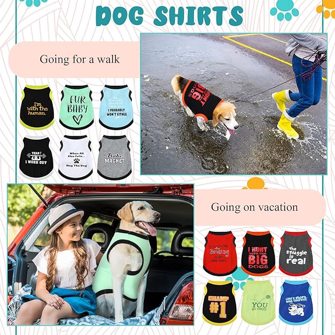 BBTO 12 Pieces Dog Shirts Pet Printed Clothes with Funny Letters Summer Pet T Shirts Cool Puppy Vest Breathable Dog Outfit Soft Cat Sweatshirt for Chihuahuas Cats Accessories, 12 Styles(Medium)