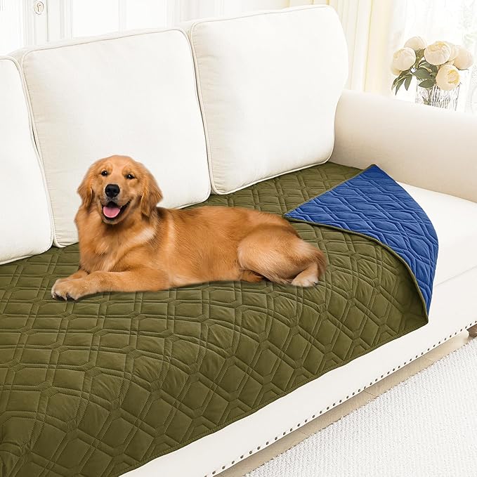 Smiry Waterproof Dog Blanket, 30x70 Inch Soft Pet Bed Cover Reversible, Washable Sofa Couch Furniture Protector for Small Medium Large Dog Puppy Cat, Green/Navy