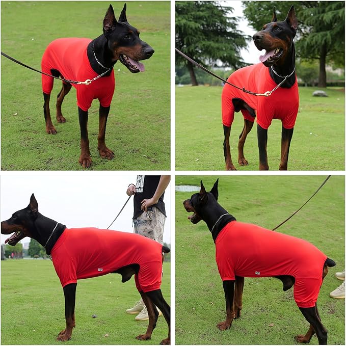 LoveLongLong Dog Jumpsuit with UV Protection and Quick-Dry Fabric for Spring Summer Pet Pajamas Red M