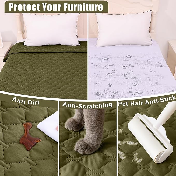 Smiry Waterproof Dog Bed Cover Blanket, Soft Reversible Pet Blanket, Washable Leakproof Cats Dogs Couch Cover for Sofa, Couch, Furniture (82x82 Inch, Green/Navy)