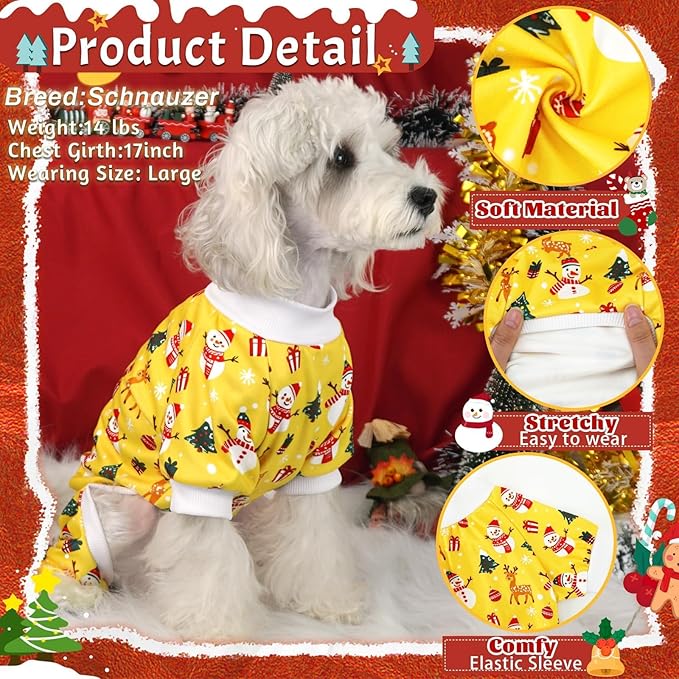 Xpudac 4 Pack Christmas Dog Pajamas Santa Pet Clothes Cute Reindeer Snowman Dog Pajamas for Small Medium Dogs(Small) 81-hongbai-S