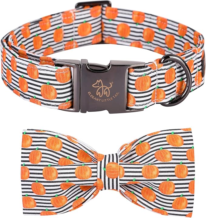 Elegant little tail Halloween Dog Collar, Pumpkin Print Pet Collar Bowtie Dog Collar Holiday Adjustable Pet Gift Collars for Small Medium Large Dogs