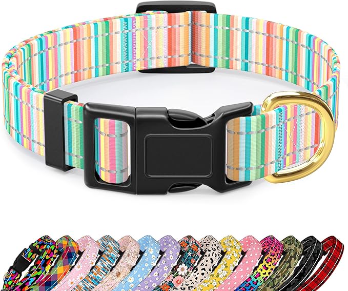 Reflective Dog Collar, Cute Dog Collar for Large Dogs, Soft Nylon Puppy Collar for Boy and Girl Female Dogs, Adjustable Pet Collars with Quick Release Buckle, Colorful Watercolor Art
