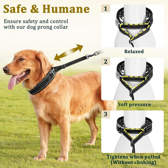 Mayerzon Prong Collar for Large Medium Dogs, Patented Reflective Pinch Collar with Metal Buckle, No Pull Adjustable Hidden Covered Dog Walking Training for Pitbull German Shepherd Doberman