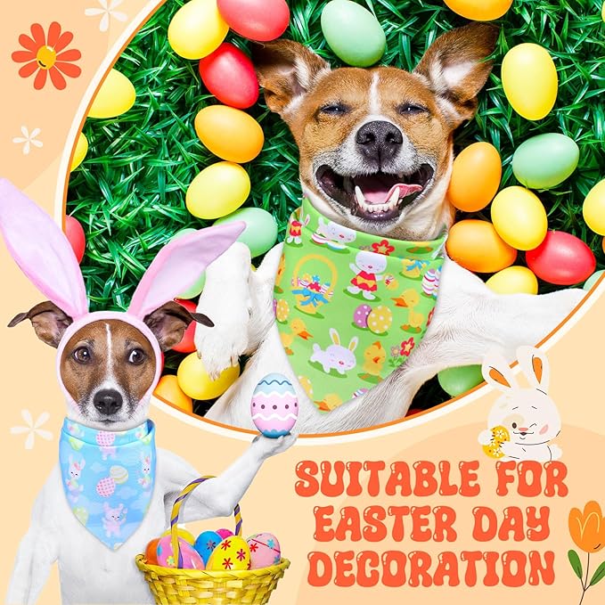 Preboun 50 Pcs Easter Dog Bandanas Bulk Bunny Dog Bandanas for Dogs Eggs Bibs Dog Scarf Easter Day Dog Bandanas for Easter Puppy Small Medium Large Dog Costume Accessories(25.6 X17.7 x 17.7 Inch)