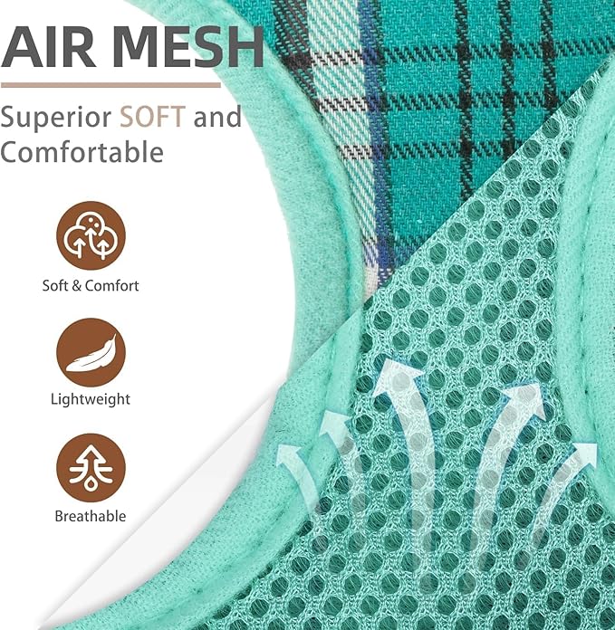 PUPTECK Soft Mesh Dog Harness and Leash Set Pet Puppy Cat Comfort Padded Vest No Pull Harnesses, Green, S