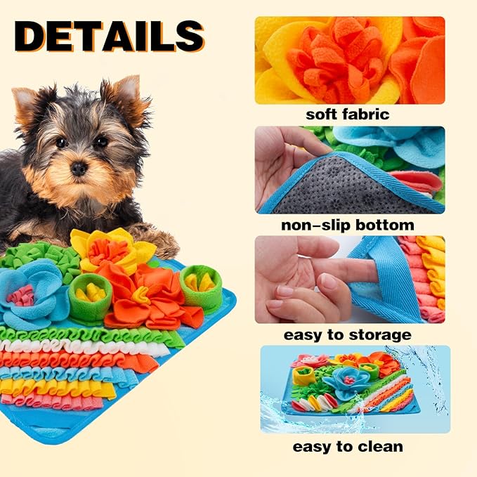 Snuffle Mat for Dogs, Sniff Mat Slow Feeding Mat for Small Pets Cats, Rabbits - Help Stress Relief and Training - Stimulate Your Pet's Foraging Skills! (Blue)