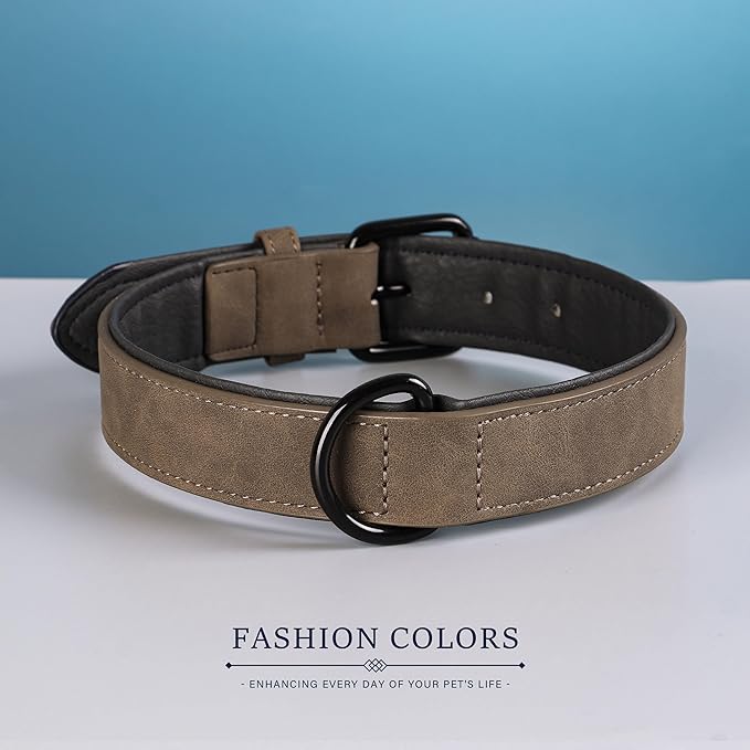 Didog Soft Padded Leather Dog Collar, Breathable Heavy Duty Dog Collar Faux Leather with Adjustable Rust-Proof Metal Buckle for Small Medium Large Dogs (L: Total Length 20", Fit 14-17" Neck, Brown)