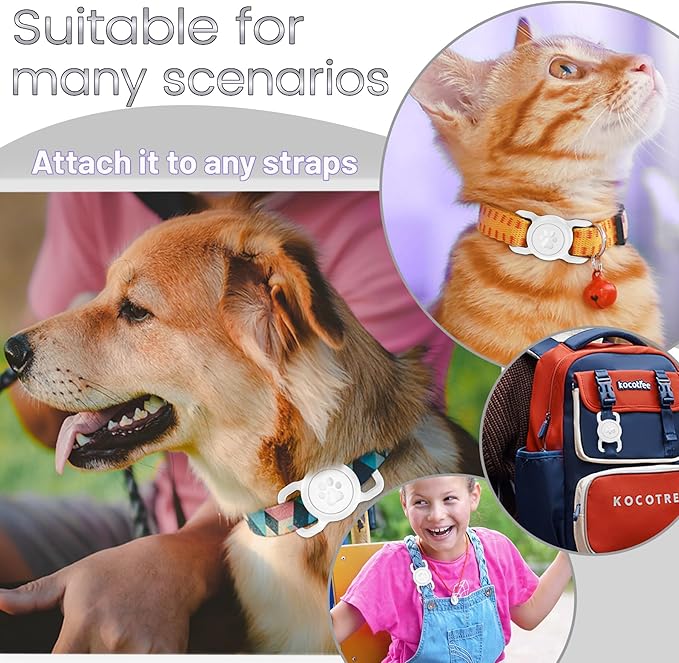 SANKALA Airtag Dog Collar Holder, [1 Pack] Waterproof Dog Airtag Holder, Silicone Full Body Covered Anti-Lost Protective Apple Air Tag Holder for Pet Collar - Fits All Width Collars, White