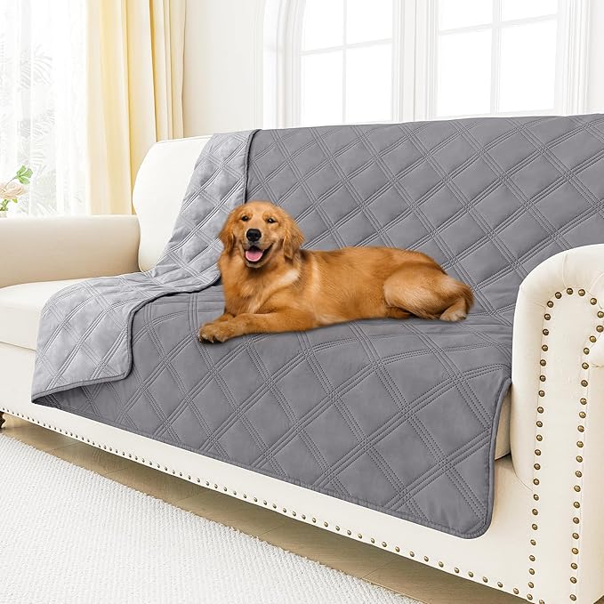 Smiry Waterproof Dog Bed Cover Blanket 68x82, Soft Reversible Pet Blanket, Washable Leakproof Cats Dogs Couch Cover for Sofa, Couch, Furniture, Grey/Light Grey