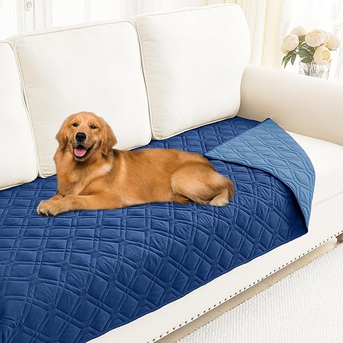 Smiry Waterproof Dog Blanket, 30x70 Inch Soft Pet Bed Cover Reversible, Washable Sofa Couch Furniture Protector for Small Medium Large Dog Puppy Cat, Navy/Blue