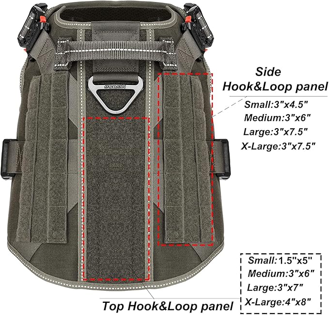 ICEFANG Tactical Dog Harness,Large Size, 2X Metal Buckle,Working Dog MOLLE Vest with Handle,No Pulling Front Leash Clip,Hook and Loop Panel